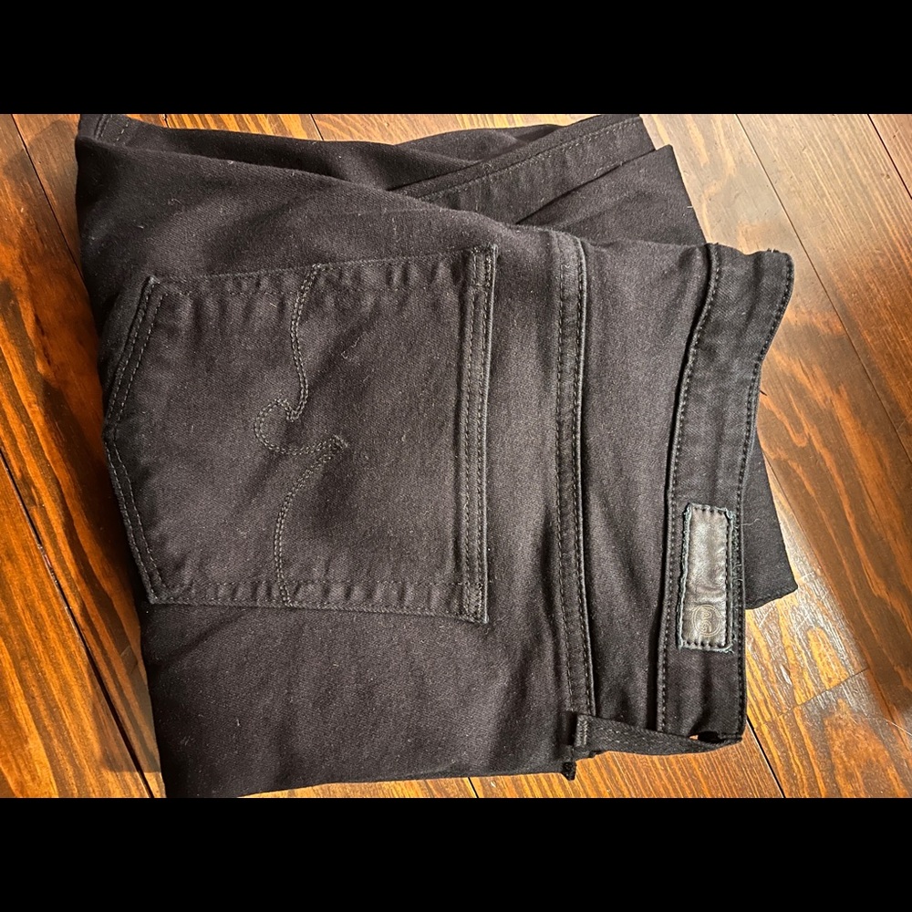 AG prima cigarette black skinny jeans, raw hem, size 29